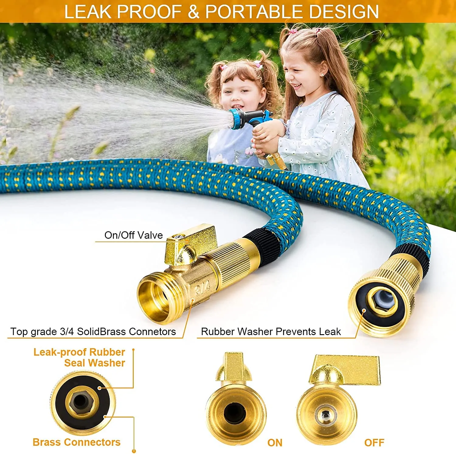 Folixitar Colrasn 100FT Expandable Garden Hose, Durable Flexible Water Hose, 9 Function Spray Hose Nozzle, 3/4" Solid Brass Connectors, Extra Strength Fabric, Lightweight Expanding Hose