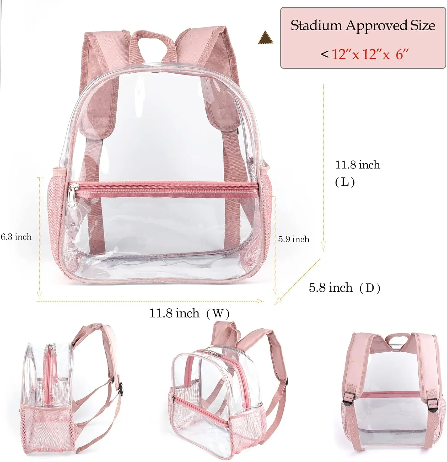 Fomaris Mini Clear Backpack for Women and Girls 12x12x6 Stadium Approved Plastic Backpack for Stadium Events Concert Festival