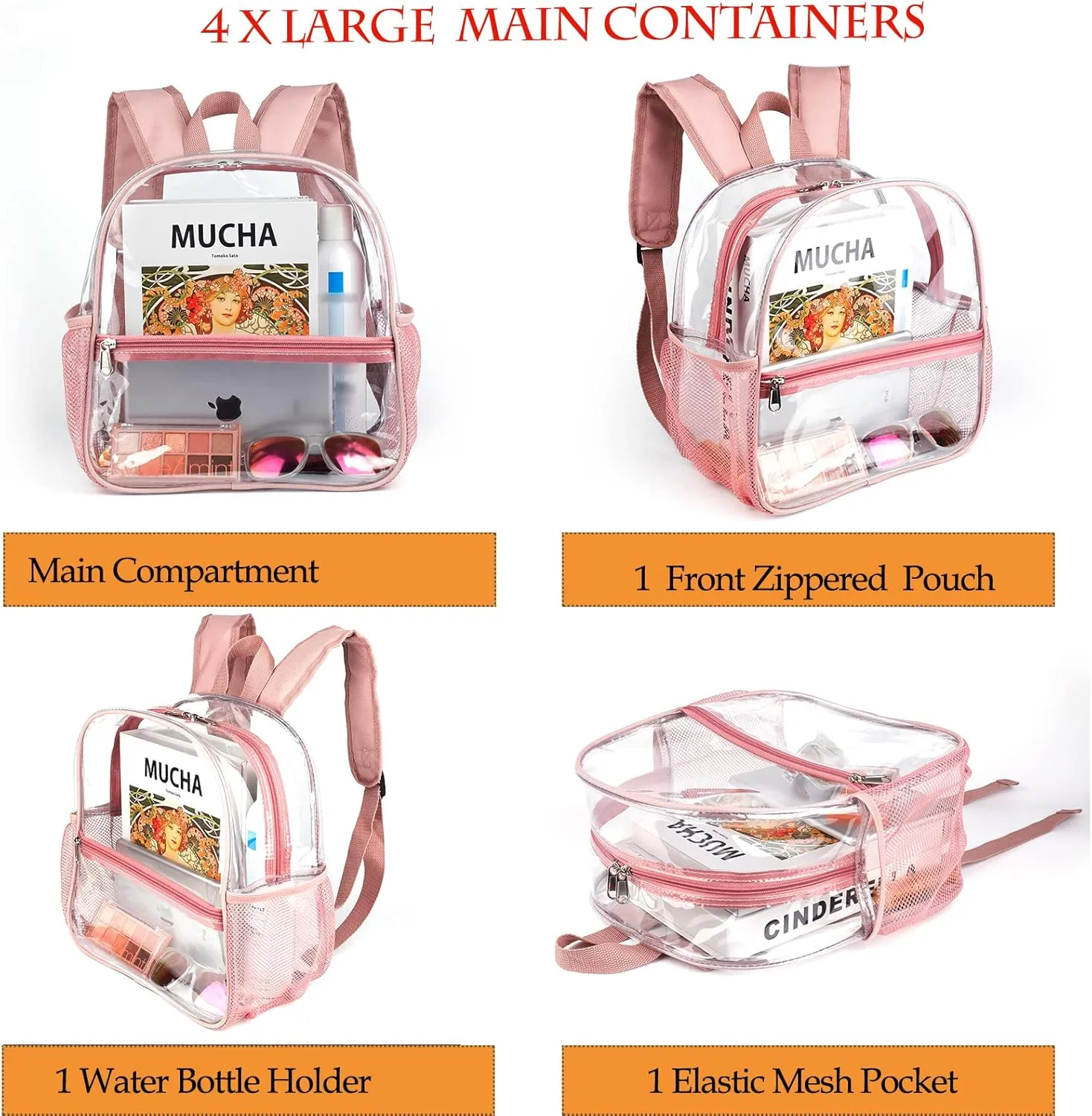 Fomaris Mini Clear Backpack for Women and Girls 12x12x6 Stadium Approved Plastic Backpack for Stadium Events Concert Festival