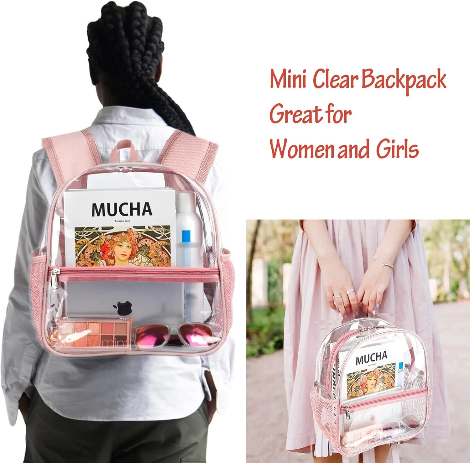 Fomaris Mini Clear Backpack for Women and Girls 12x12x6 Stadium Approved Plastic Backpack for Stadium Events Concert Festival