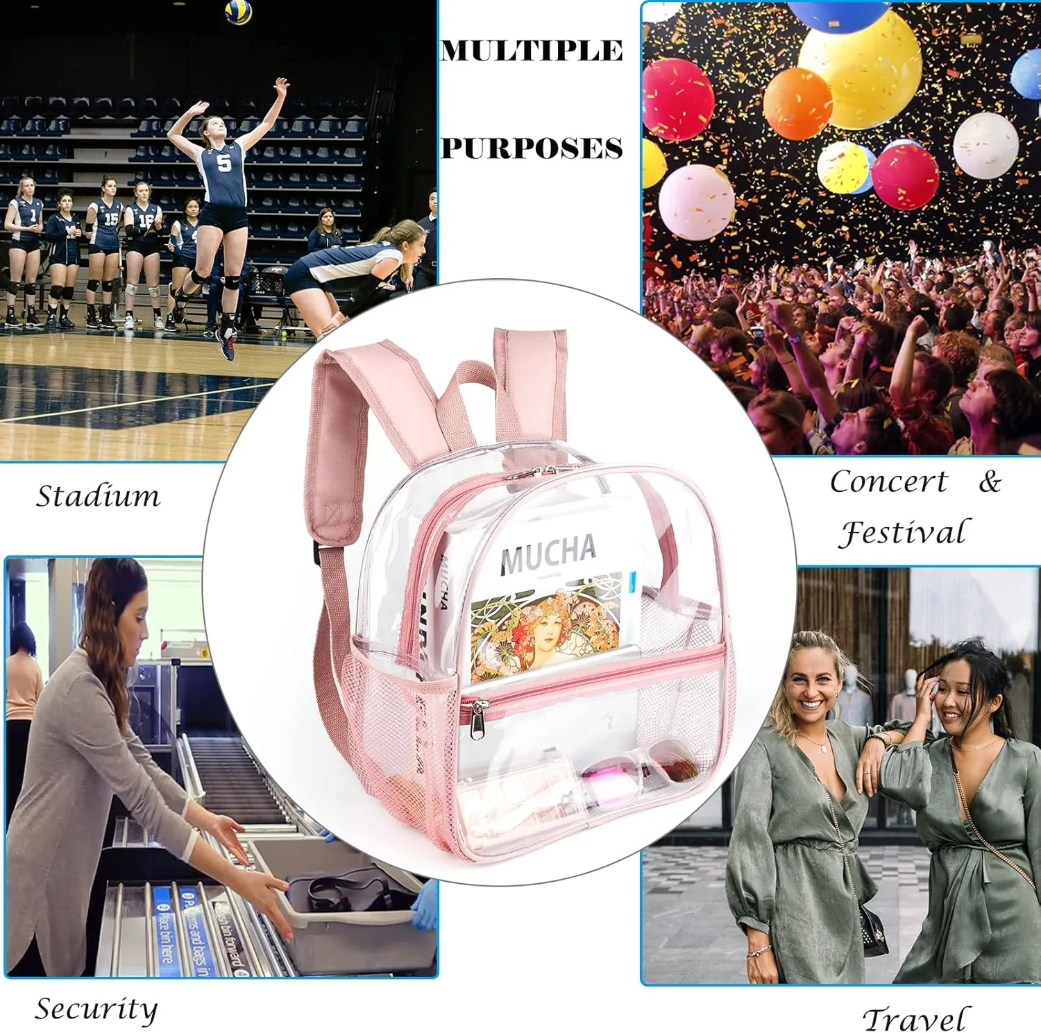 Fomaris Mini Clear Backpack for Women and Girls 12x12x6 Stadium Approved Plastic Backpack for Stadium Events Concert Festival