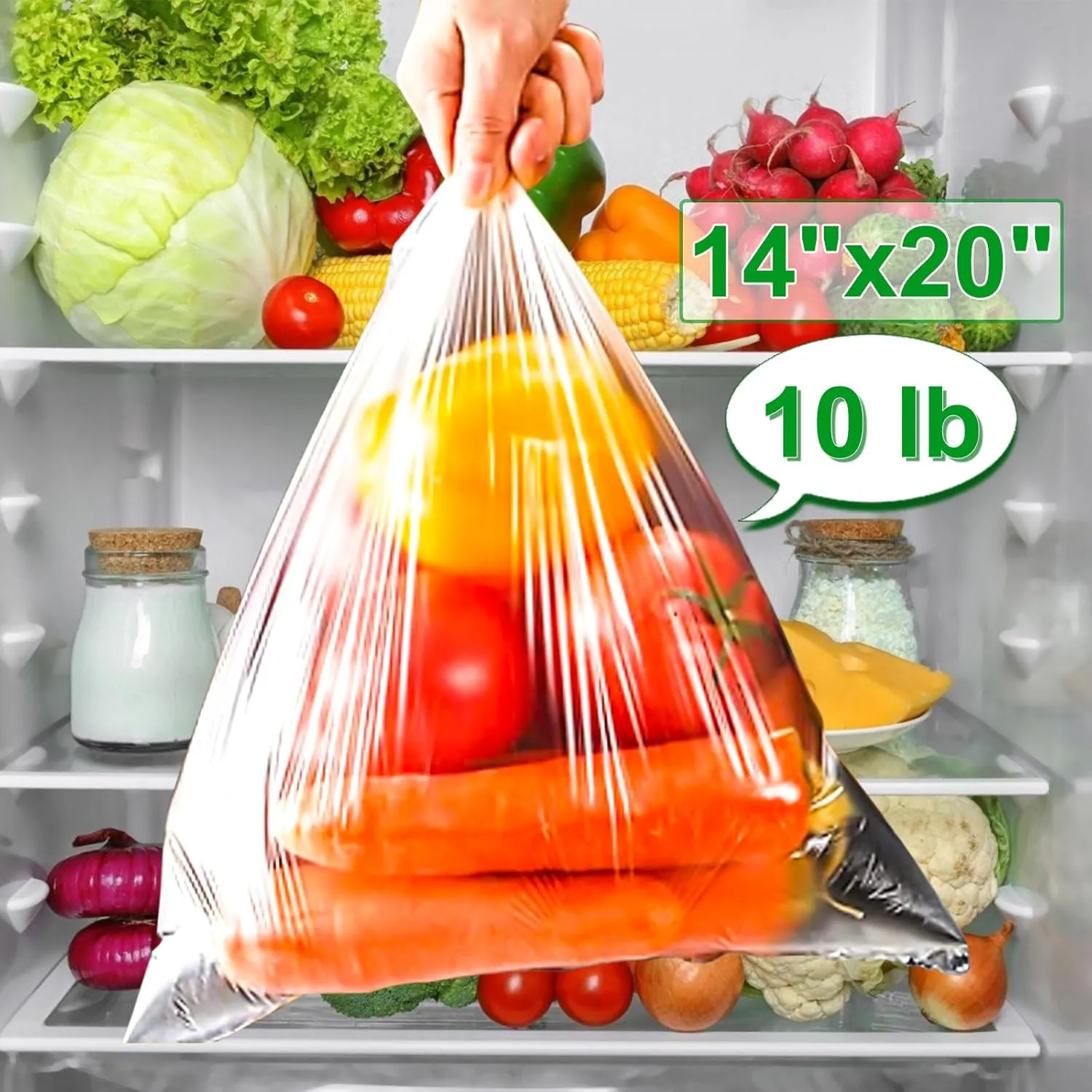 Food Bags, 14" X 20" Plastic Produce Bags Roll, Fresh-Keeping Clear Plastic Bags for Food, Fruit, Vegetable, Bread, Kitchen, freezer, Supermarket, 350 Plastic Produce Bags/Roll (4 Rolls)