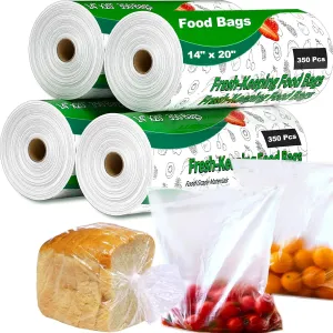 Food Bags, 14" X 20" Plastic Produce Bags Roll, Fresh-Keeping Clear Plastic Bags for Food, Fruit, Vegetable, Bread, Kitchen, freezer, Supermarket, 350 Plastic Produce Bags/Roll (4 Rolls)