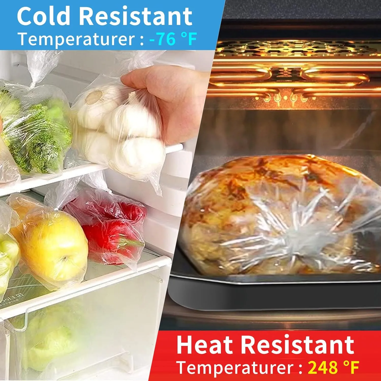 Food Bags, 14" X 20" Plastic Produce Bags Roll, Fresh-Keeping Clear Plastic Bags for Food, Fruit, Vegetable, Bread, Kitchen, freezer, Supermarket, 350 Plastic Produce Bags/Roll (4 Rolls)