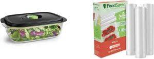 FOODSAVER 2129973 Preserve & Marinate 10 Cup Vacuum Seal -Container & Vacuum Sealer Bags, Rolls for Custom Fit Airtight Food Storage and Sous Vide, 11" x 16'