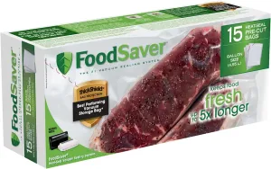 FoodSaver Gallon Size Pre-Cut Bags, Clear (15 Bags)