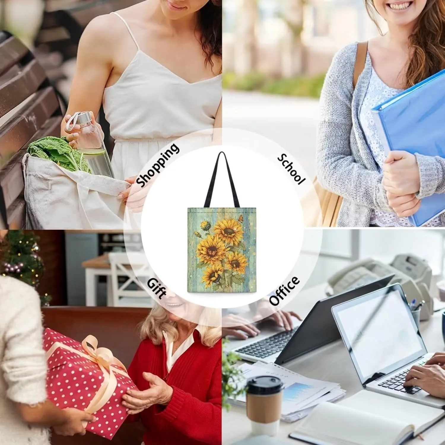 FOR U DESIGNS Women Canvas Reusable Tote Bag Women Shopping Tote Bags Book Bags