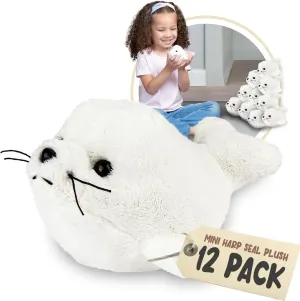 Forest & Twelfth Mini Harp Seal Toys, 12 Tiny Plushies Stuffed Animals Bulk, Cute Plushies Stuffer for Girls & Boys, Animals Figures for Party Favors, Goody Bags, Classroom Treasure Box (Harp Seal)