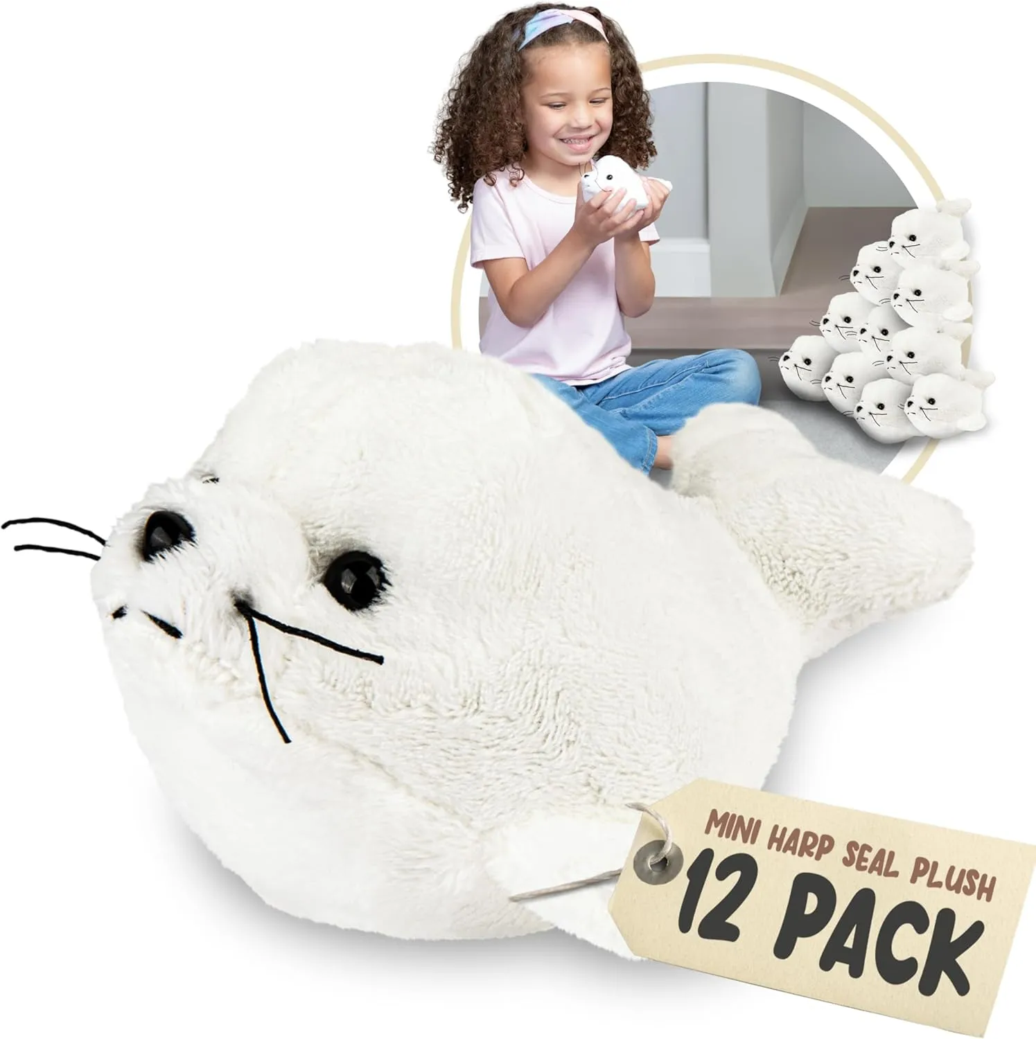 Forest & Twelfth Mini Harp Seal Toys, 12 Tiny Plushies Stuffed Animals Bulk, Cute Plushies Stuffer for Girls & Boys, Animals Figures for Party Favors, Goody Bags, Classroom Treasure Box (Harp Seal)