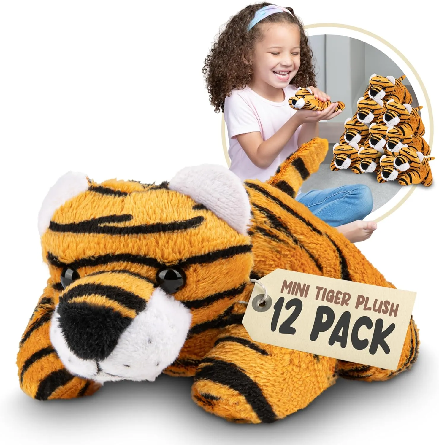 Forest & Twelfth Mini Tiger Plush Toys, 12 Pk Tiny Tiger Stuffed Animals, Stocking Stuffer for Girls & Boys, Animals Figures for Party Favors, Goody Bags, Classroom Treasure Box Prizes (Tiger)