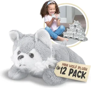 Forest Mini Wolf Plush Toys, 12 Pack Stuffed Animals, Stocking Stuffer for Girls & Boys, Party Favors, Goody Bags, Classroom Prizes