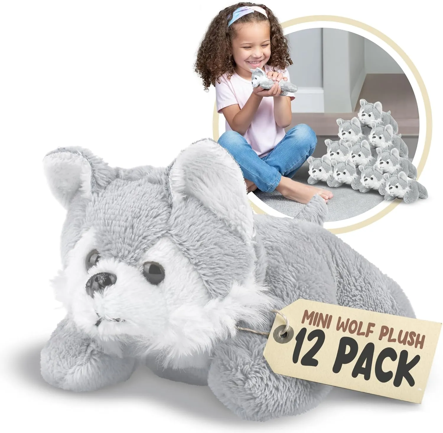 Forest Mini Wolf Plush Toys, 12 Pack Stuffed Animals, Stocking Stuffer for Girls & Boys, Party Favors, Goody Bags, Classroom Prizes
