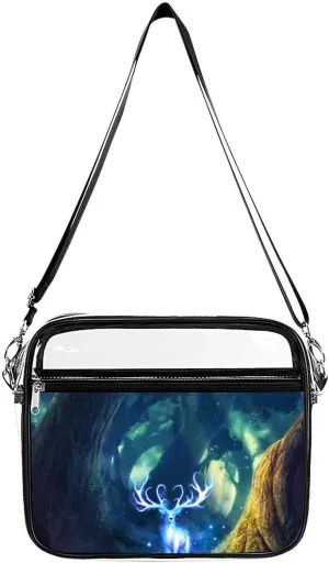 Forests Elk Clear Crossbody Bag with Adjustable Shoulder Strap PVC Clear Purse Messenger Bag for Men Women