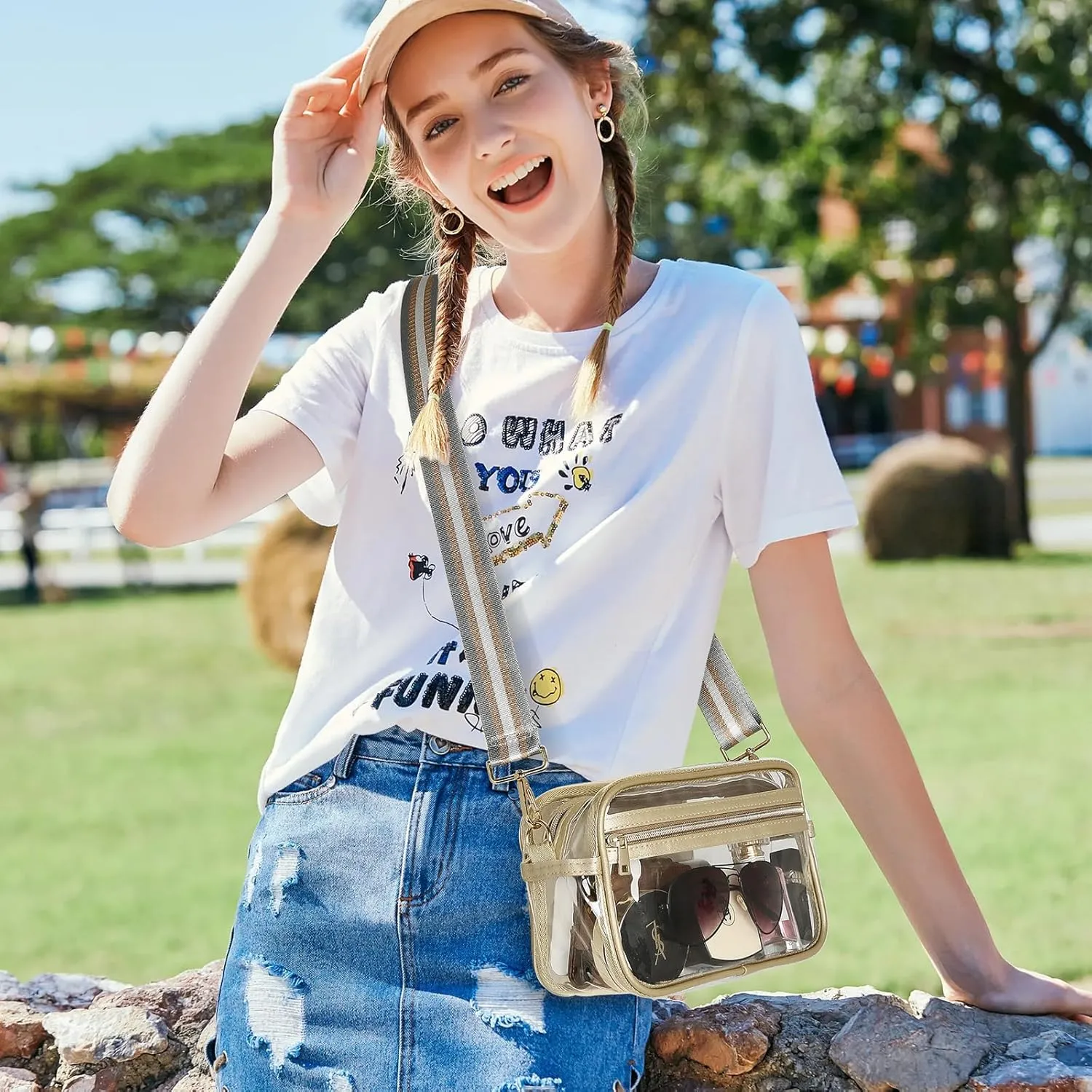 FOXLOVER Clear Bags for Women Stadium Approved Clear Purses Small Crossbody Bags Trendy for Concerts Sports