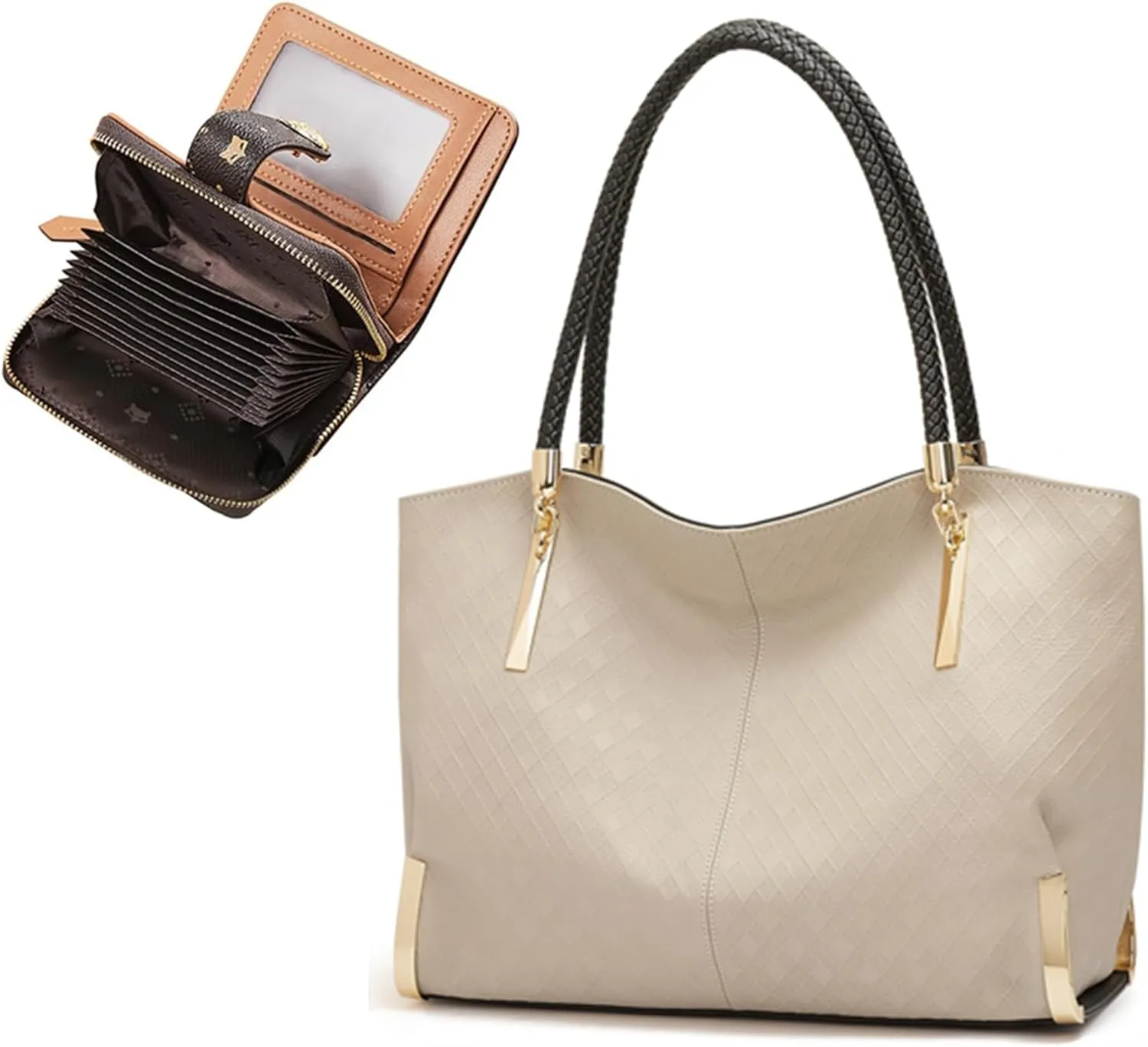 FOXLOVER Large Capacity Tote Handbags and Bi-Fold Mini Wallets for Women
