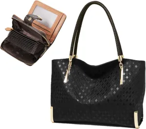 FOXLOVER Large Capacity Tote Handbags and Bi-Fold Mini Wallets for Women