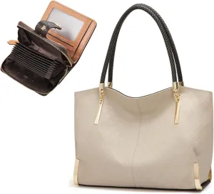 FOXLOVER Large Capacity Tote Handbags and Bi-Fold Mini Wallets for Women