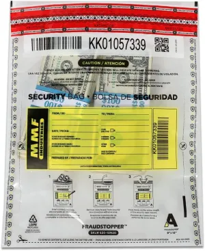 FraudStopper Tamper-Evident Deposit Bags | 2.5 mm, 9 x 12 Inches |100 Pack | Clear Money Bag | Clear Bank Deposit Bags | MMF Industries