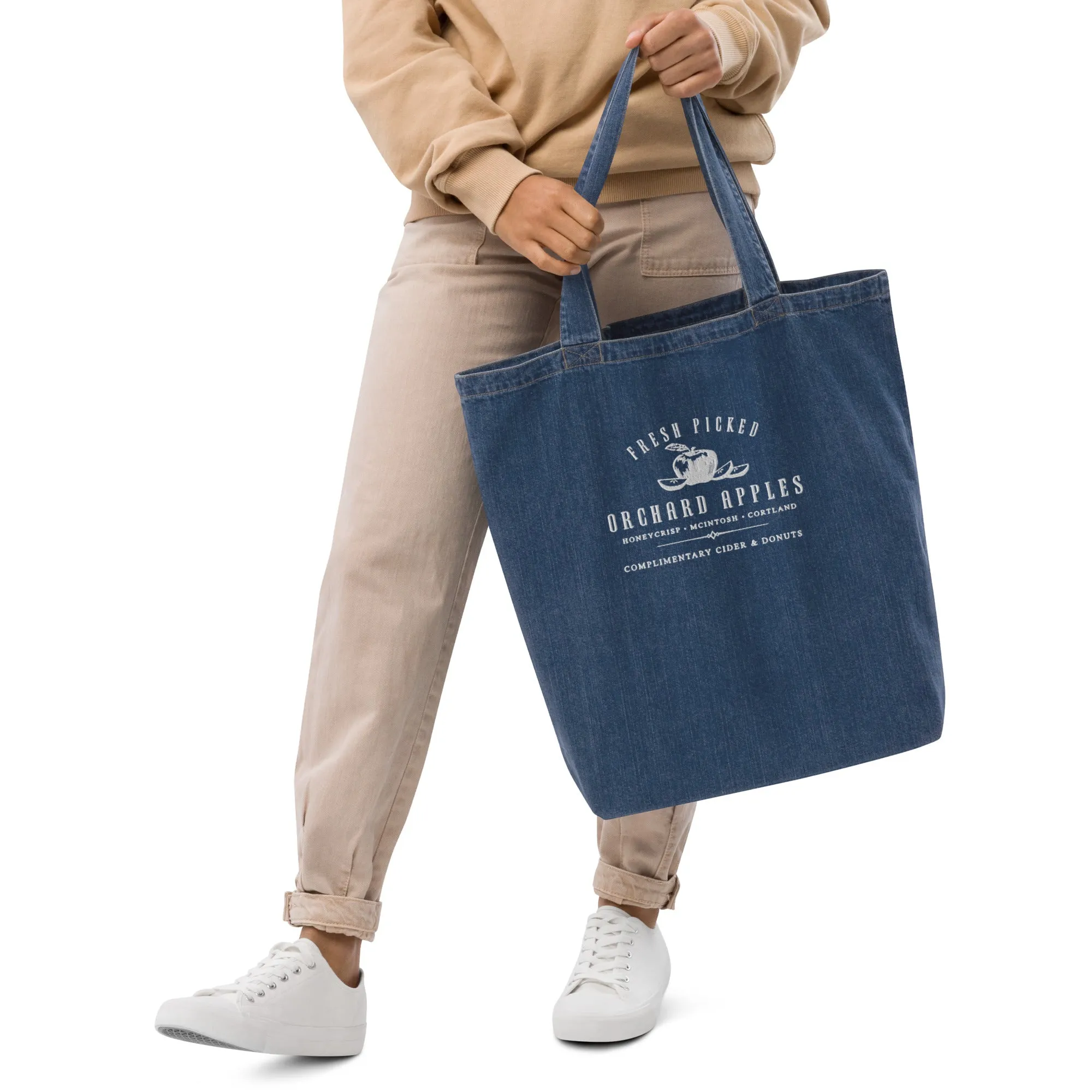 Fresh Picked Organic Apples denim tote bag