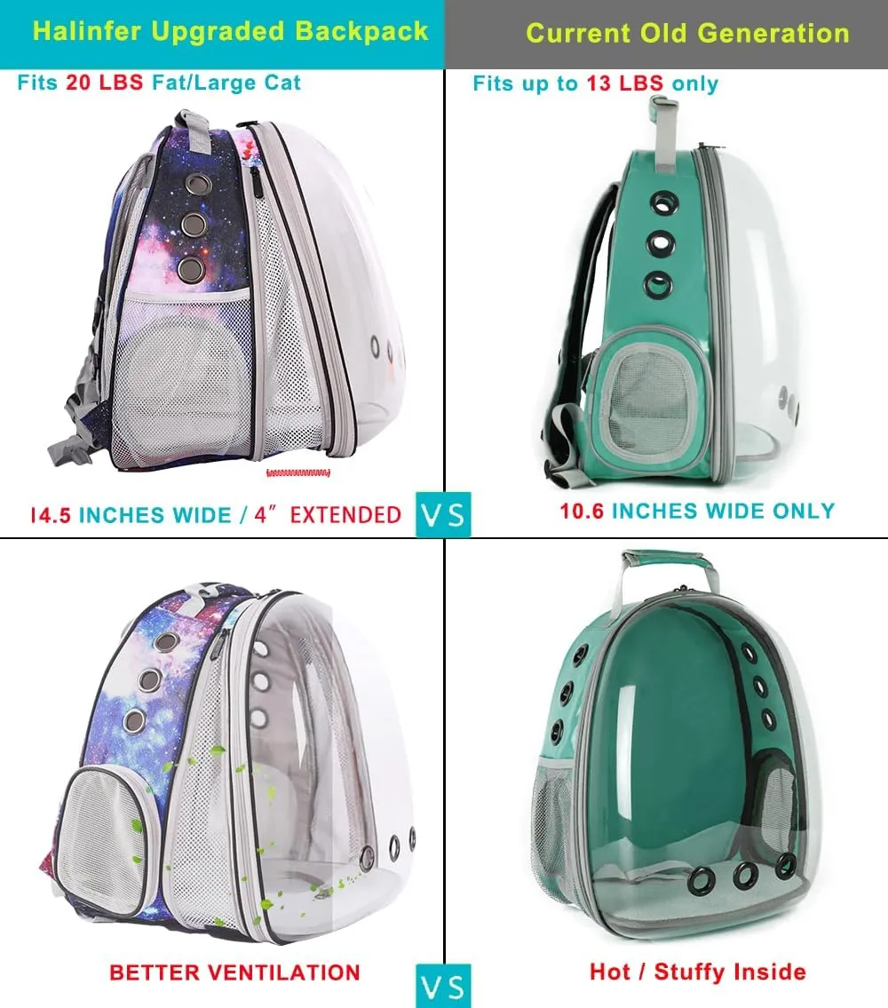 Front Expandable Cat Backpack Carrier, Fit up to 20 lbs, Printed Artwork with Space Capsule Bubble Window Pet Carrier Backpack for Large Fat Cat and Small Puppy
