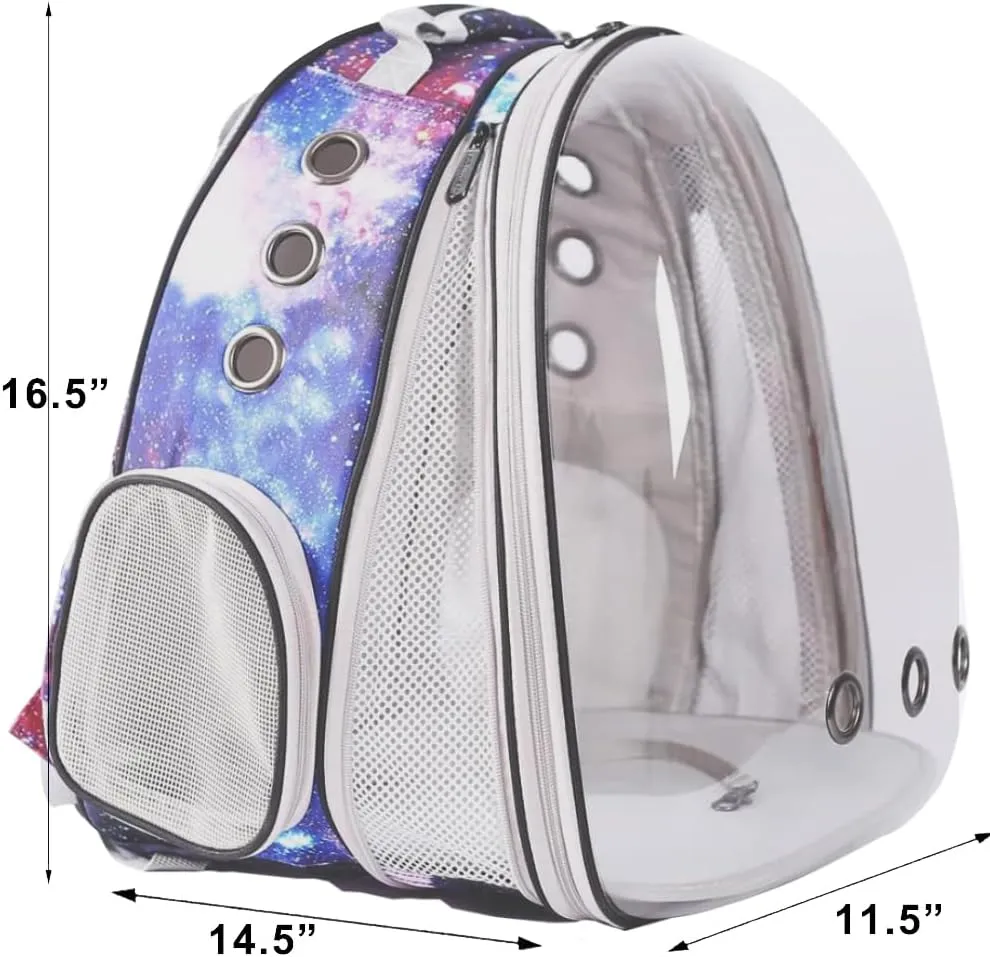 Front Expandable Cat Backpack Carrier, Fit up to 20 lbs, Printed Artwork with Space Capsule Bubble Window Pet Carrier Backpack for Large Fat Cat and Small Puppy