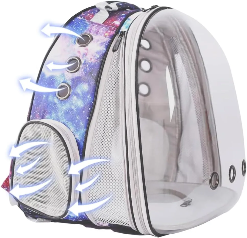 Front Expandable Cat Backpack Carrier, Fit up to 20 lbs, Printed Artwork with Space Capsule Bubble Window Pet Carrier Backpack for Large Fat Cat and Small Puppy