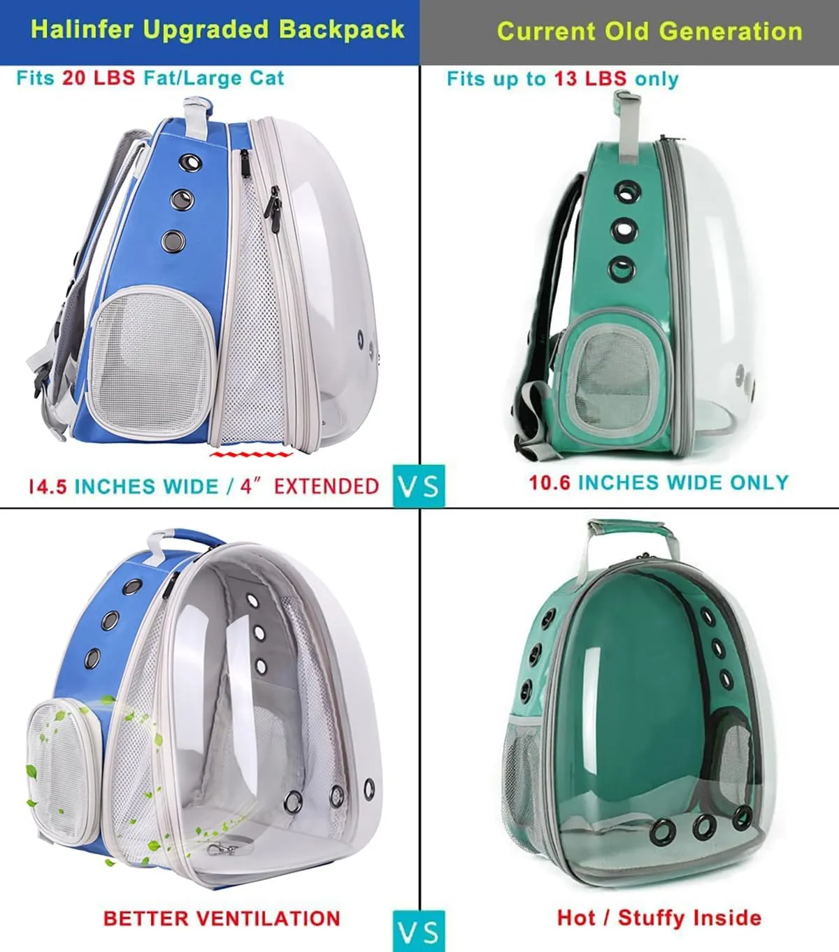 Front Expandable Cat Backpack Carrier, Fit up to 20 lbs, Space Capsule Astronaut Bubble Window Pet Backpack to Carry and Transport Large Cat and Small Puppy Blue