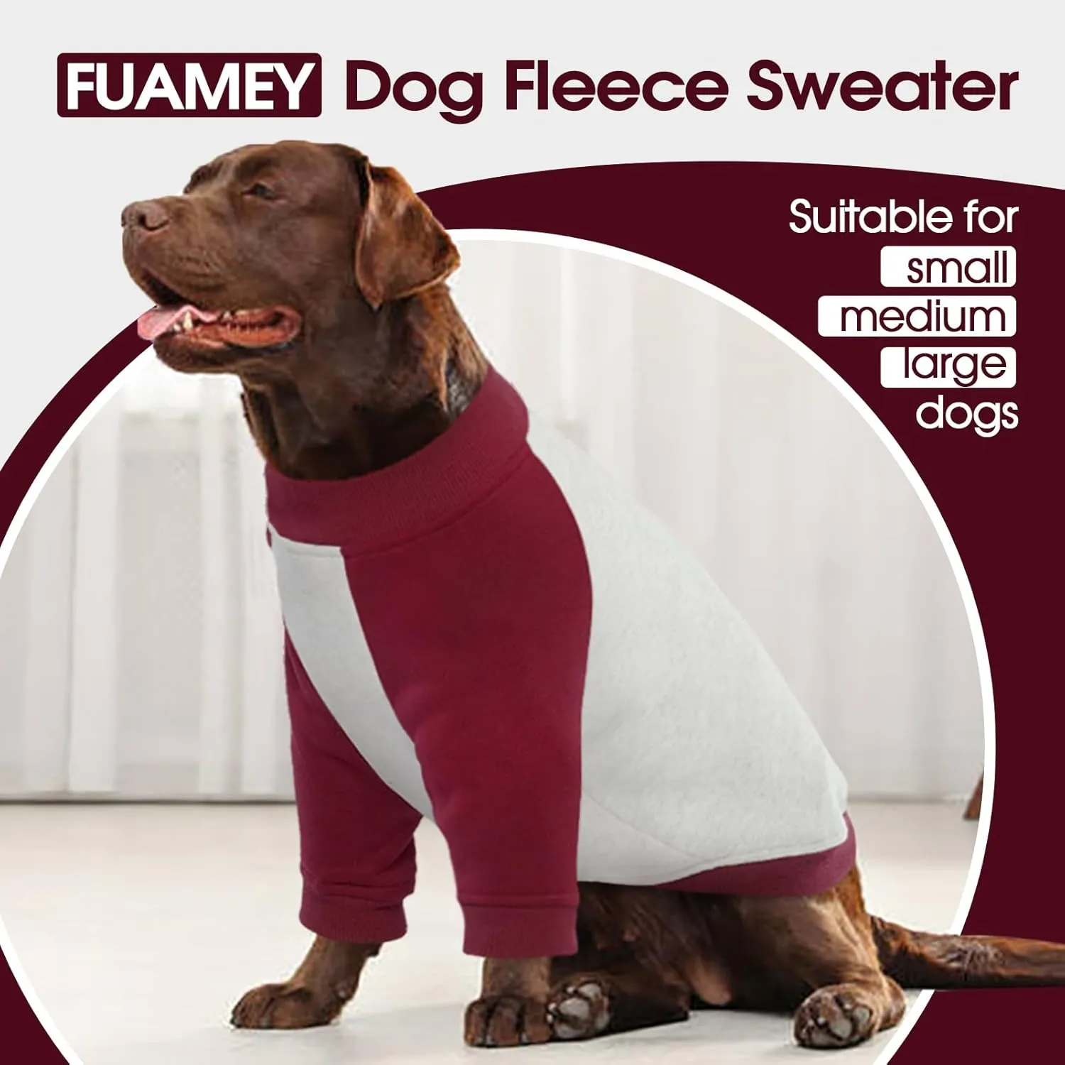 FUAMEY Extra Large Dog Fleece Sweater - Warm Pullover Sweatshirt for Cold Weather, Thickening Dog Apparel for Labrador, Golden Retriever, Red XL