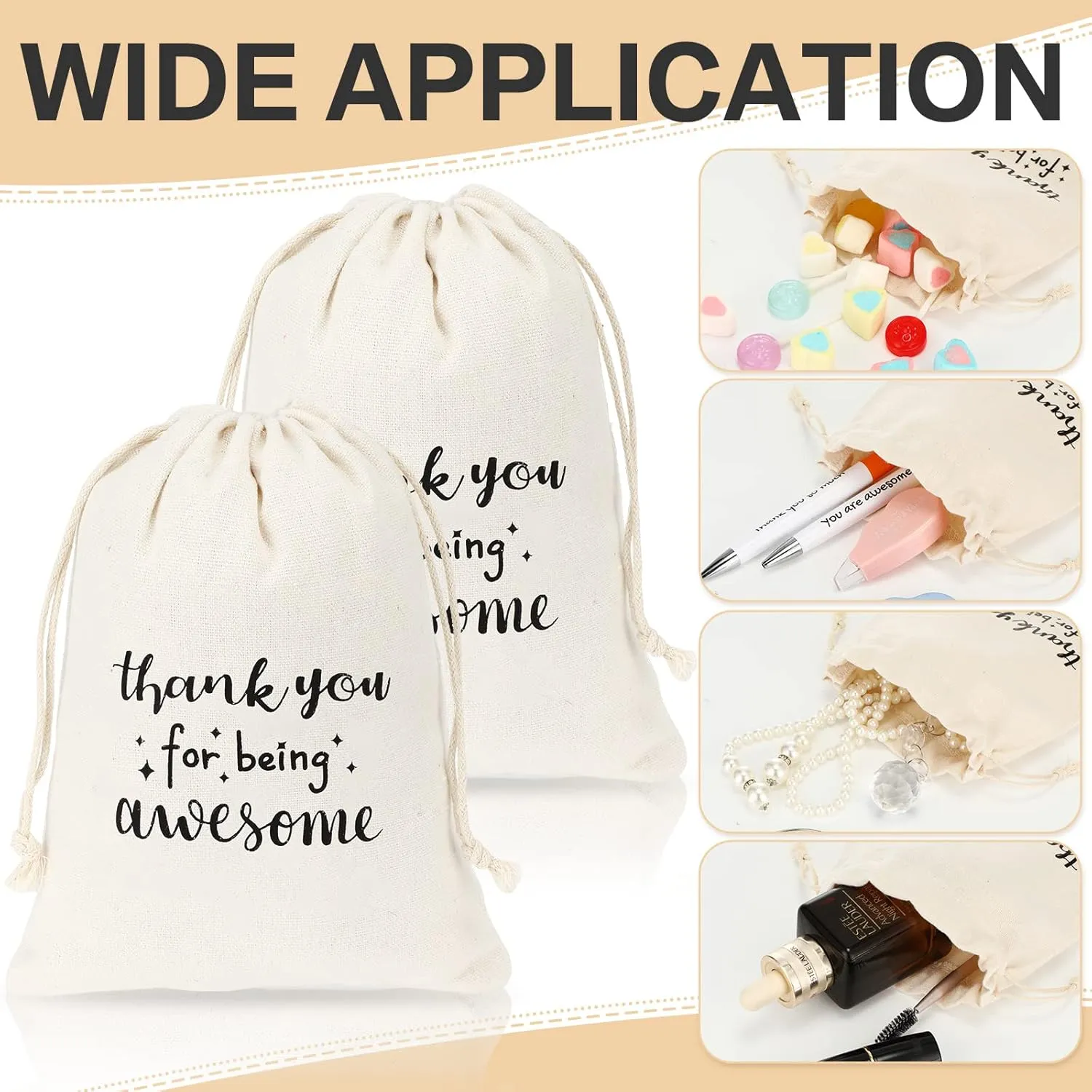 Fumete 20 Pcs Gift Drawstring Bags for Employee Coworker Colleague, Thank You for Being Awesome Bags, Thank You Gift for Employee Coworker Appreciation(5 x 7 Inch,White & Black)