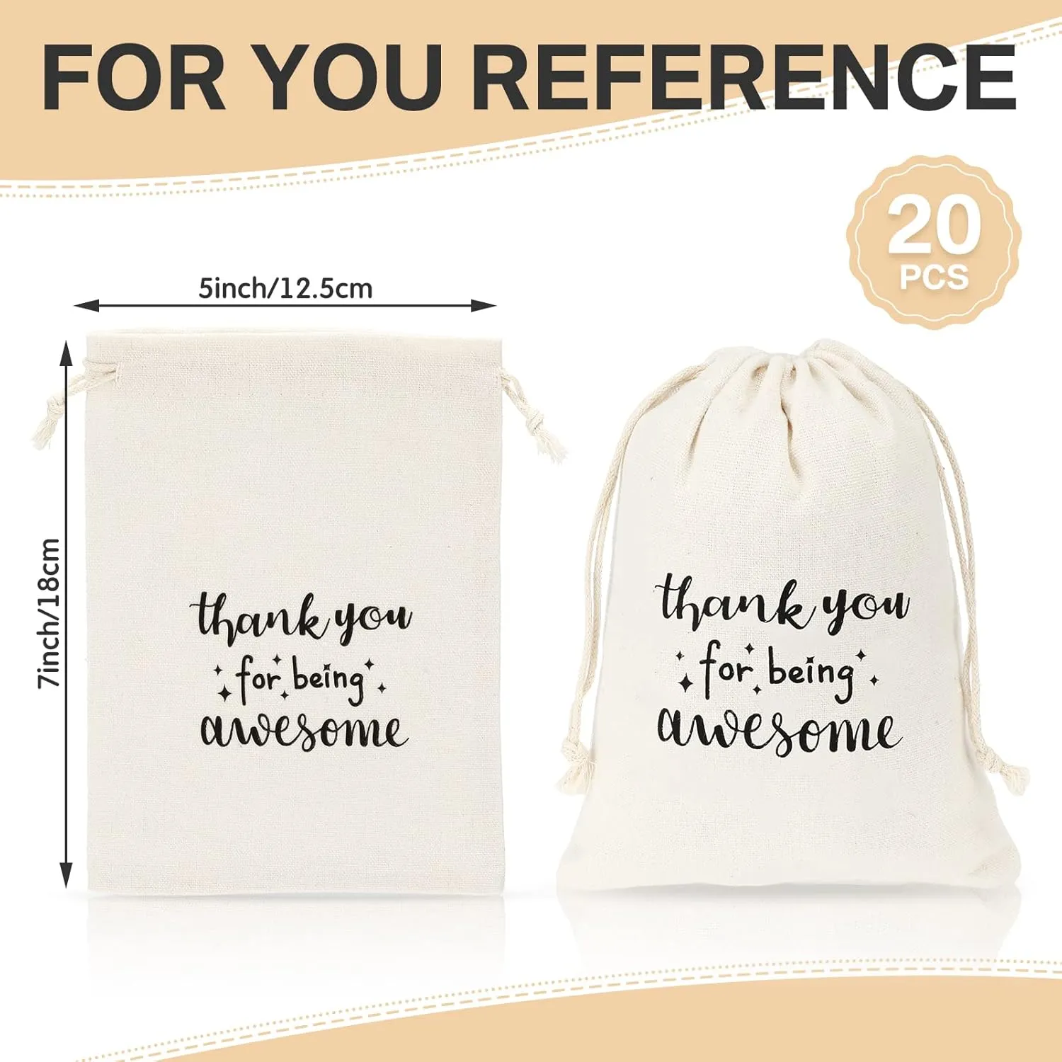 Fumete 20 Pcs Gift Drawstring Bags for Employee Coworker Colleague, Thank You for Being Awesome Bags, Thank You Gift for Employee Coworker Appreciation(5 x 7 Inch,White & Black)