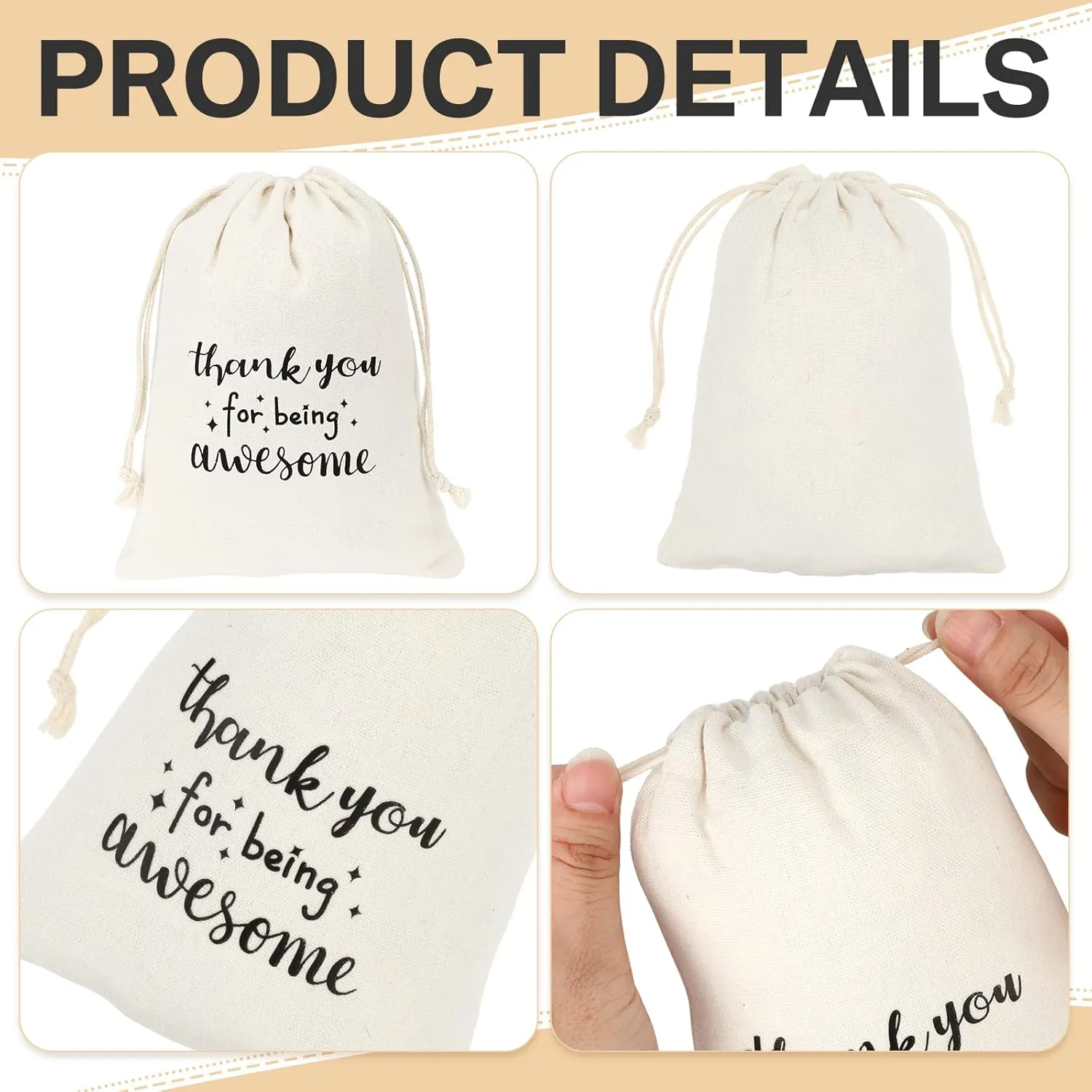 Fumete 20 Pcs Gift Drawstring Bags for Employee Coworker Colleague, Thank You for Being Awesome Bags, Thank You Gift for Employee Coworker Appreciation(5 x 7 Inch,White & Black)