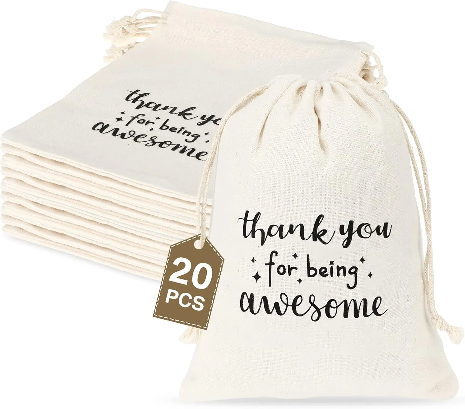 Fumete 20 Pcs Gift Drawstring Bags for Employee Coworker Colleague, Thank You for Being Awesome Bags, Thank You Gift for Employee Coworker Appreciation(5 x 7 Inch,White & Black)