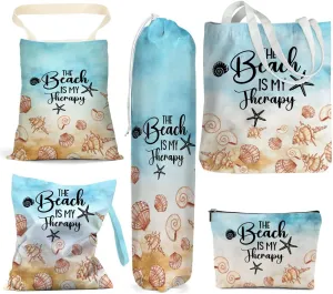 Funny Beach Gifts for Women, Beach Vacation Essentials, 5 pcs Wet Bag Tote Cosmetic Bags Car Trash Plastic Bag Holder Set, Birthday Appreciation Graduation Summer Travel Ocean Girls Trip Gifts
