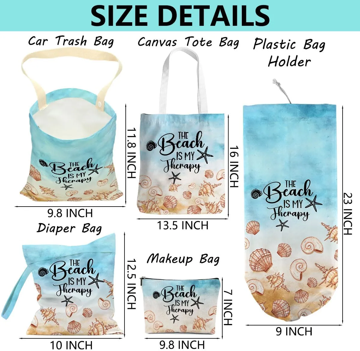 Funny Beach Gifts for Women, Beach Vacation Essentials, 5 pcs Wet Bag Tote Cosmetic Bags Car Trash Plastic Bag Holder Set, Birthday Appreciation Graduation Summer Travel Ocean Girls Trip Gifts