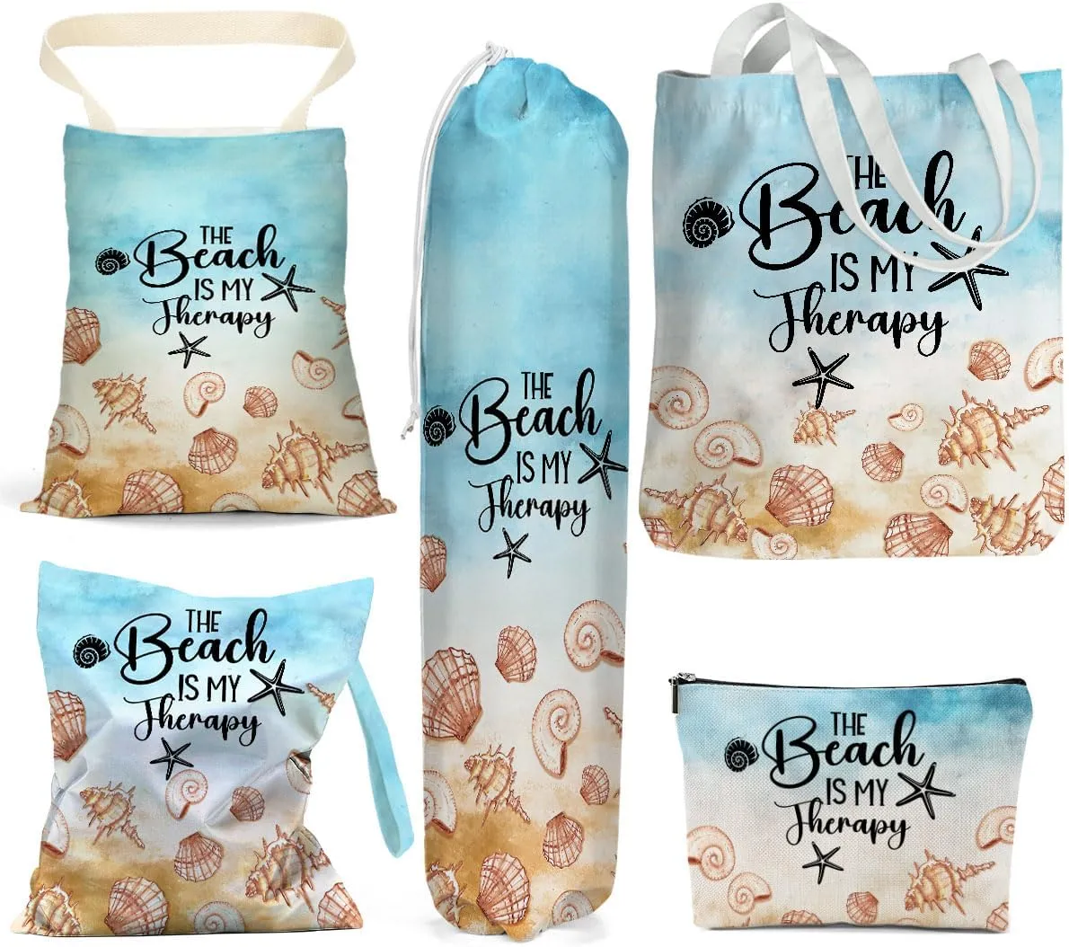 Funny Beach Gifts for Women, Beach Vacation Essentials, 5 pcs Wet Bag Tote Cosmetic Bags Car Trash Plastic Bag Holder Set, Birthday Appreciation Graduation Summer Travel Ocean Girls Trip Gifts