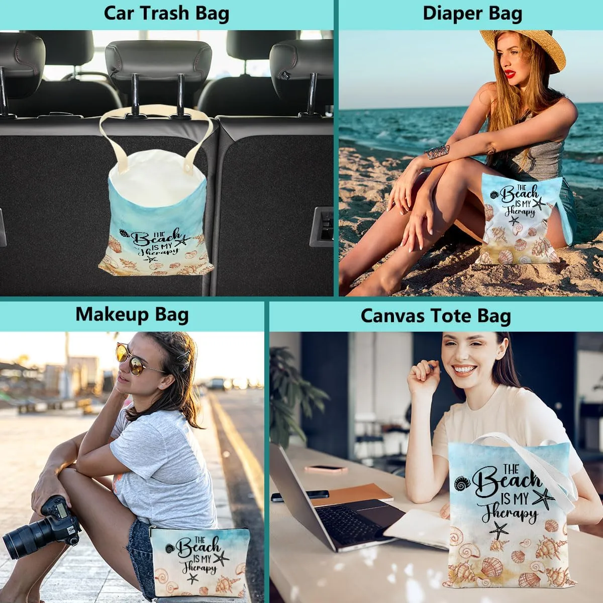 Funny Beach Gifts for Women, Beach Vacation Essentials, 5 pcs Wet Bag Tote Cosmetic Bags Car Trash Plastic Bag Holder Set, Birthday Appreciation Graduation Summer Travel Ocean Girls Trip Gifts