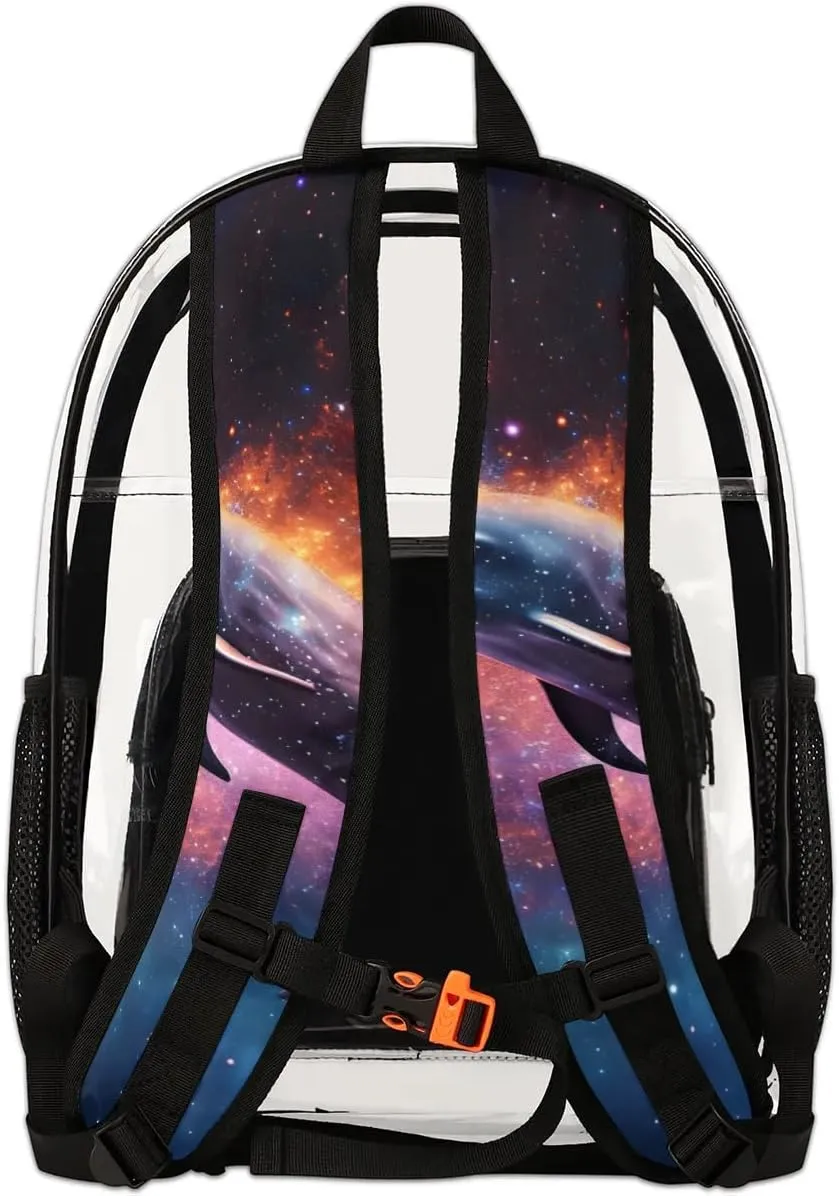 Funny Dolphin Theme Clear Backpack Stadium Approved Heavy-Duty See Through Bag Waterproof Clear Backpack for Concerts Work Sports & Events Large Capacity 11.2x6.2x17.7"