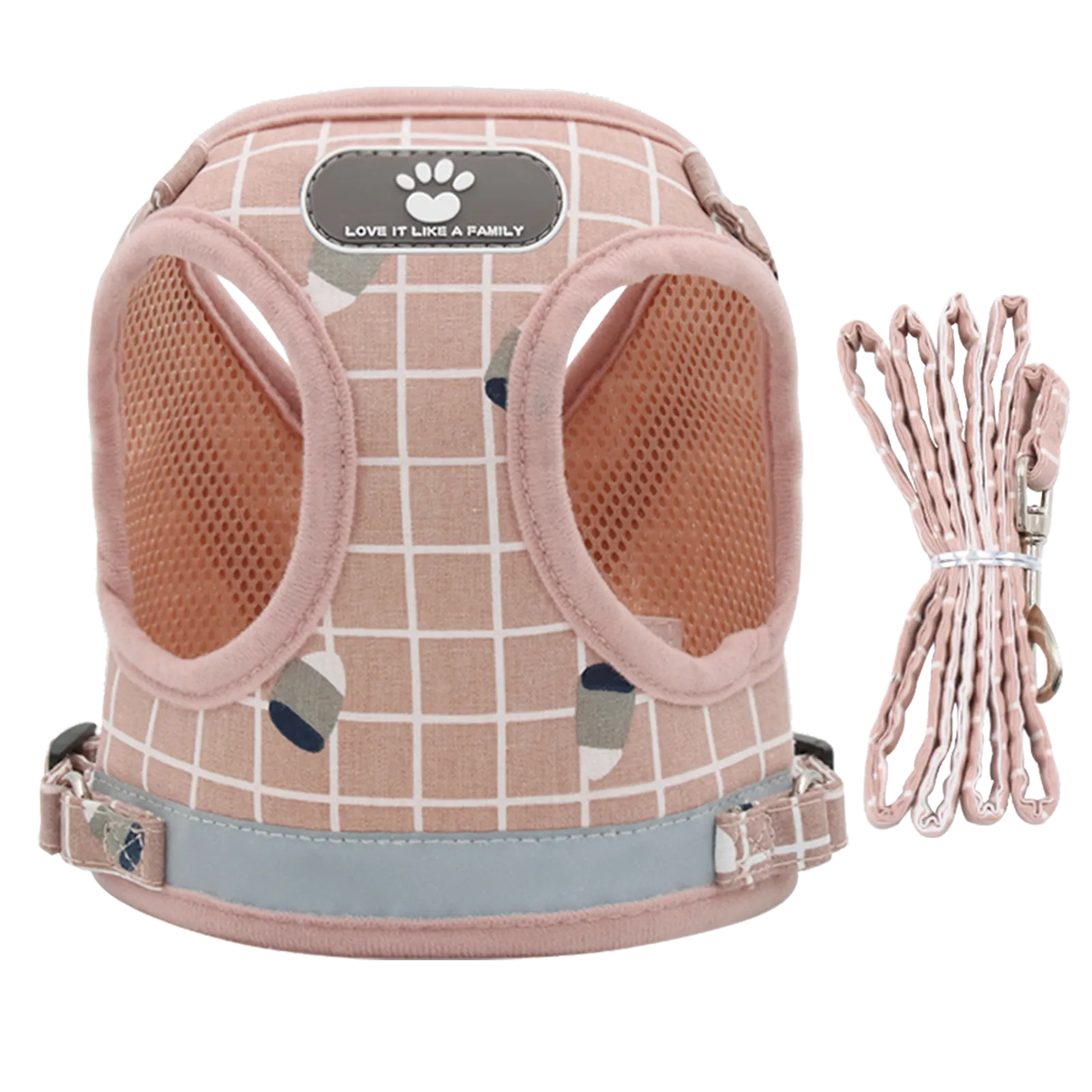 Furbulous No Pull Cat Small Dog Harness and Lead Set Adjustable Reflective Step-in Vest Harnesses Mesh Padded Plaid Escape Proof Puppy Jacket