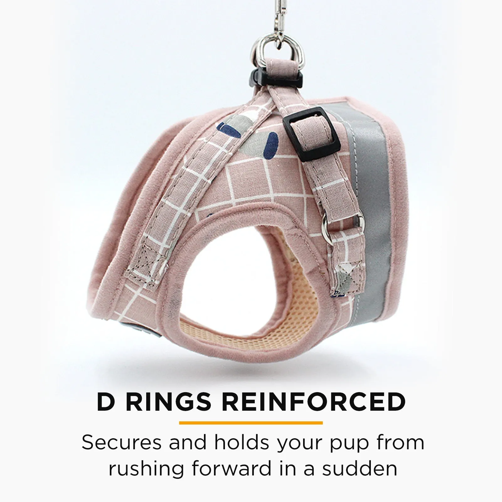 Furbulous No Pull Cat Small Dog Harness and Lead Set Adjustable Reflective Step-in Vest Harnesses Mesh Padded Plaid Escape Proof Puppy Jacket