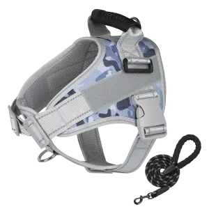 Furbulous No Pull Dog Harness Adjustable Pet Harness Reflective Explosion-proof Shock Dog Harness with 1.5m Lead - Blue Large