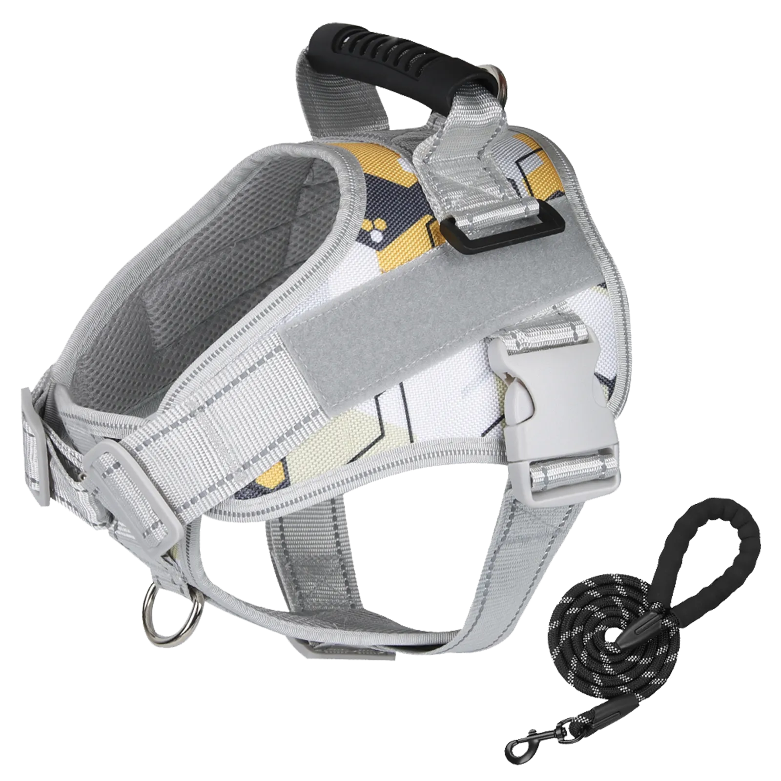 Furbulous No Pull Dog Harness Adjustable Pet Harness Reflective Explosion-proof Shock Dog Harness with 1.5m Lead - Yellow Large