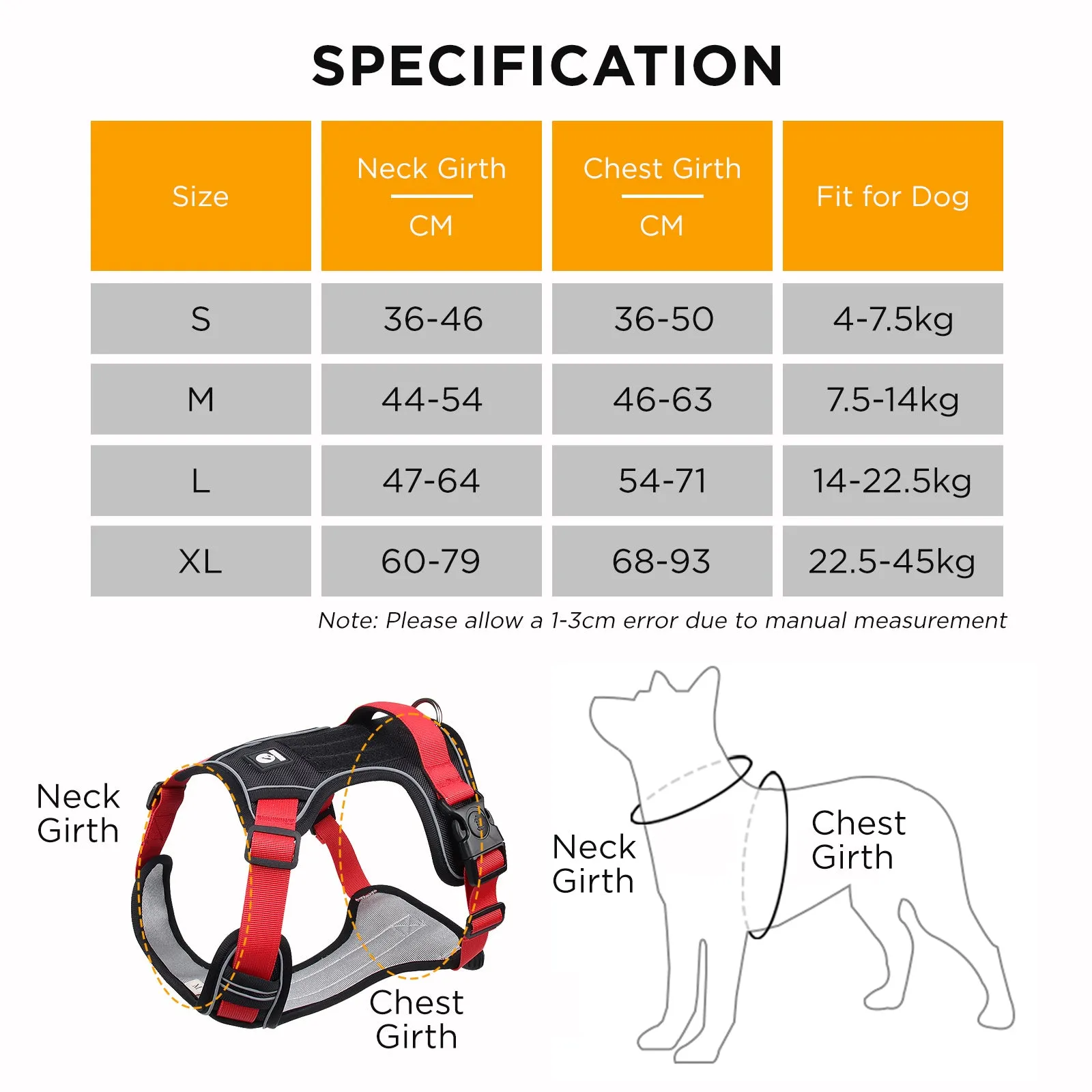 Furbulous Tactical Dog Harness Adjustable No Pull Pet Harness Reflective Working Training Dog Harness with 1.5m Lead - Khaki Small