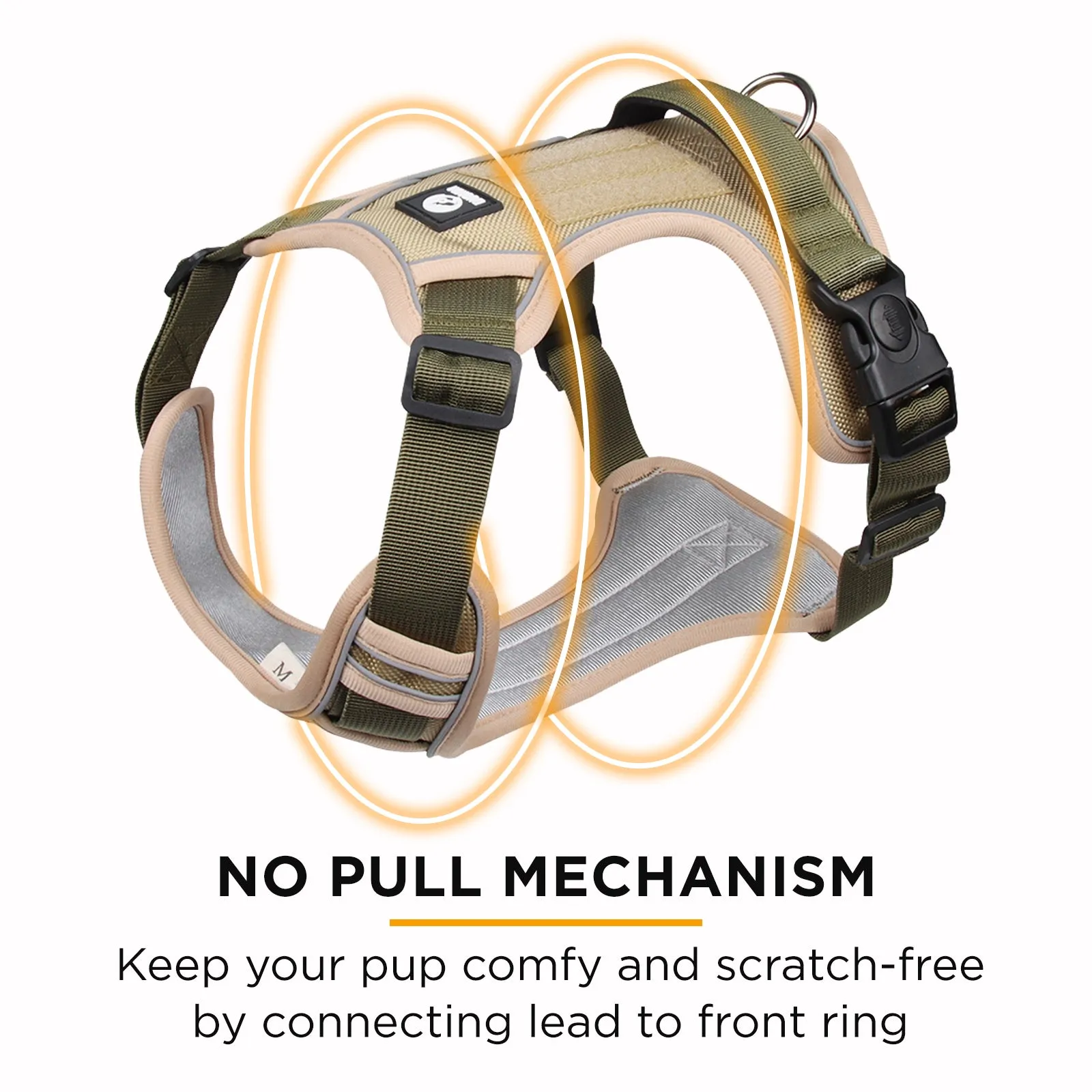 Furbulous Tactical Dog Harness Adjustable No Pull Pet Harness Reflective Working Training Dog Harness with 1.5m Lead - Khaki Small