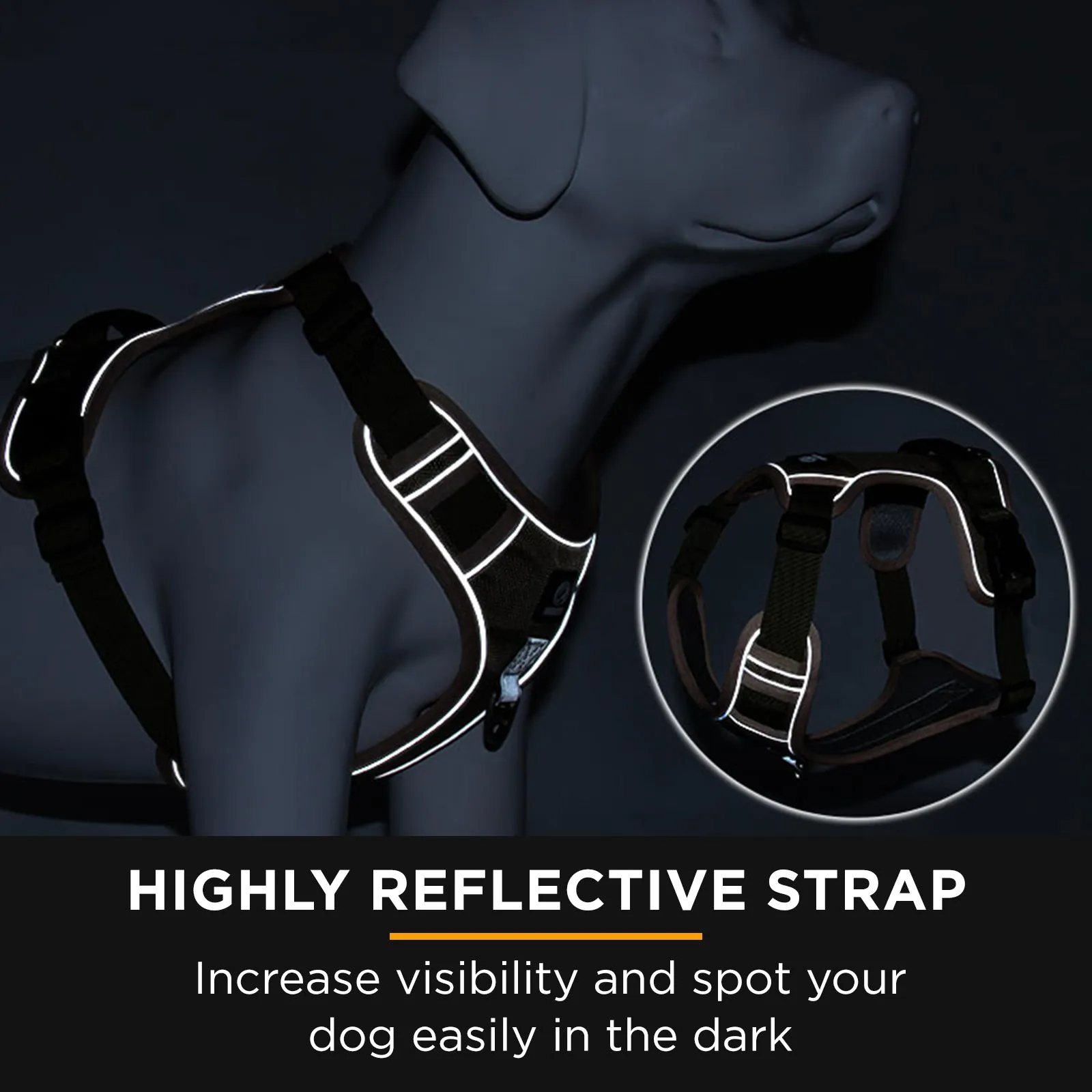 Furbulous Tactical Dog Harness Adjustable No Pull Pet Harness Reflective Working Training Dog Harness with 1.5m Lead - Khaki Small