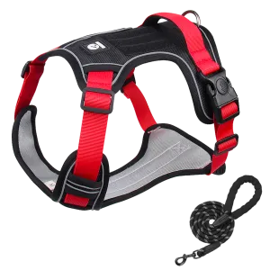Furbulous Tactical Dog Harness Adjustable No Pull Pet Harness Reflective Working Training Dog Harness with 1.5m Lead