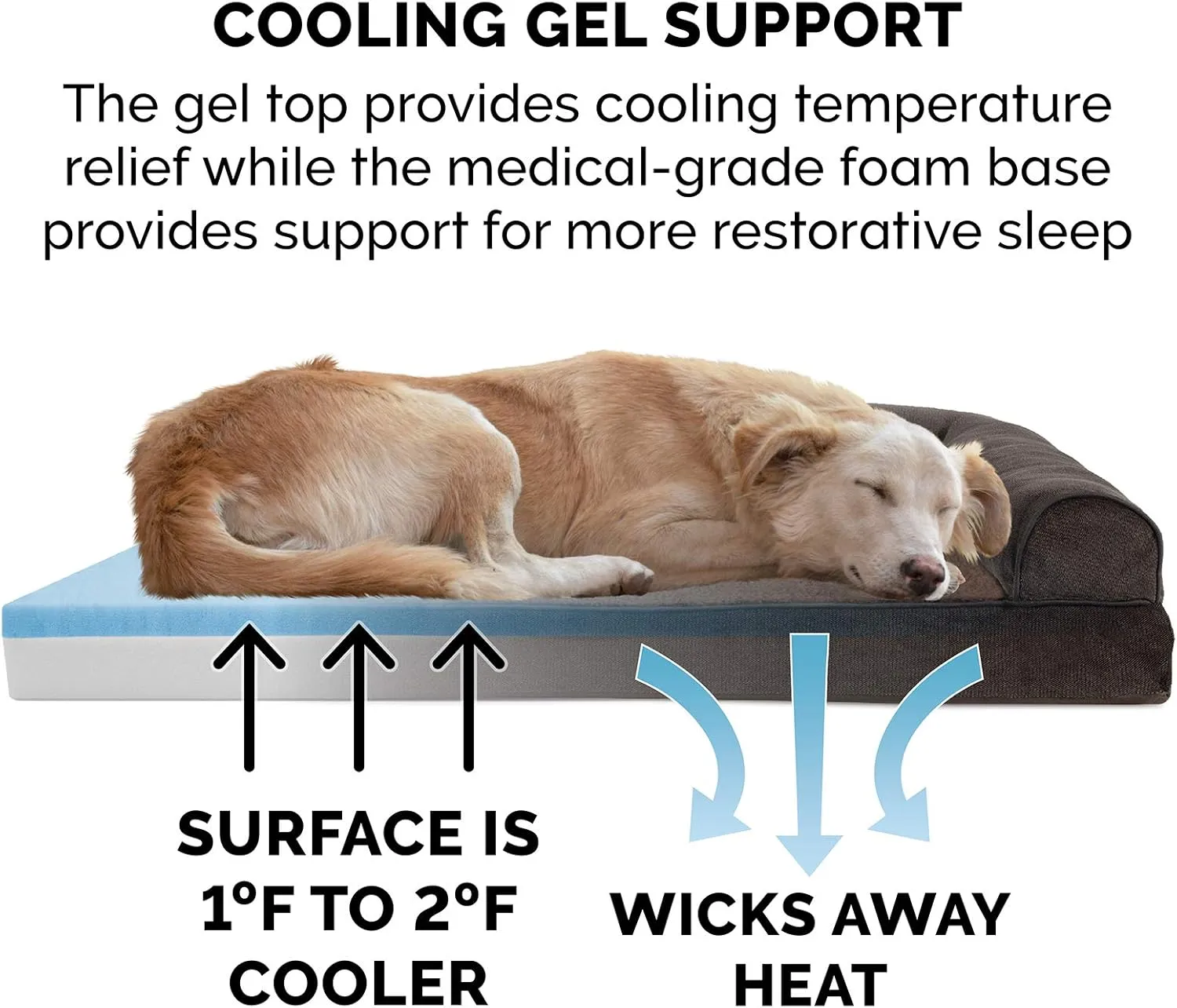 Furhaven Cooling Gel Dog Bed for Medium/Small Dogs w/ Removable Bolsters & Washable Cover, For Dogs Up to 35 lbs - Sherpa & Chenille Sofa - Coffee, Medium