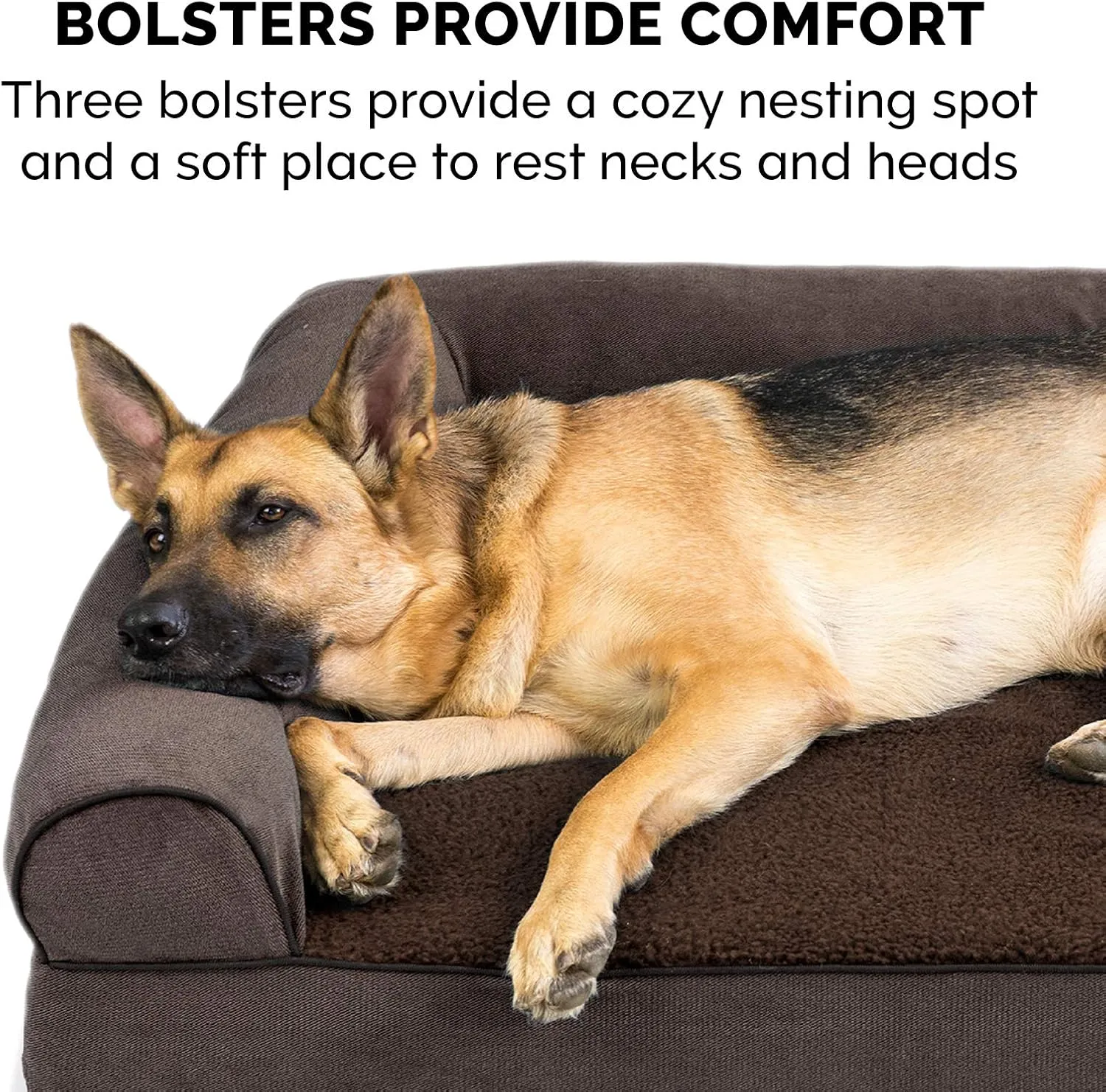 Furhaven Cooling Gel Dog Bed for Medium/Small Dogs w/ Removable Bolsters & Washable Cover, For Dogs Up to 35 lbs - Sherpa & Chenille Sofa - Coffee, Medium