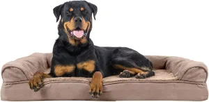 Furhaven Orthopedic Dog Bed for Large Dogs w/ Removable Bolsters & Washable Cover, For Dogs Up to 95 lbs - Plush & Suede Sofa - Almondine, Jumbo/XL