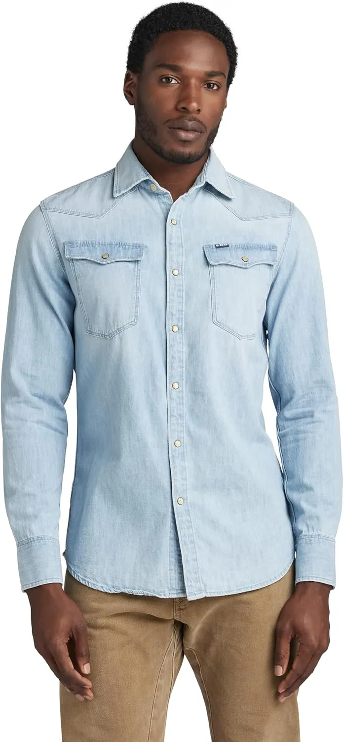 G-STAR Raw Men's 3301 Western Denim Long Sleeve Slim Fit Shirt-Closeout