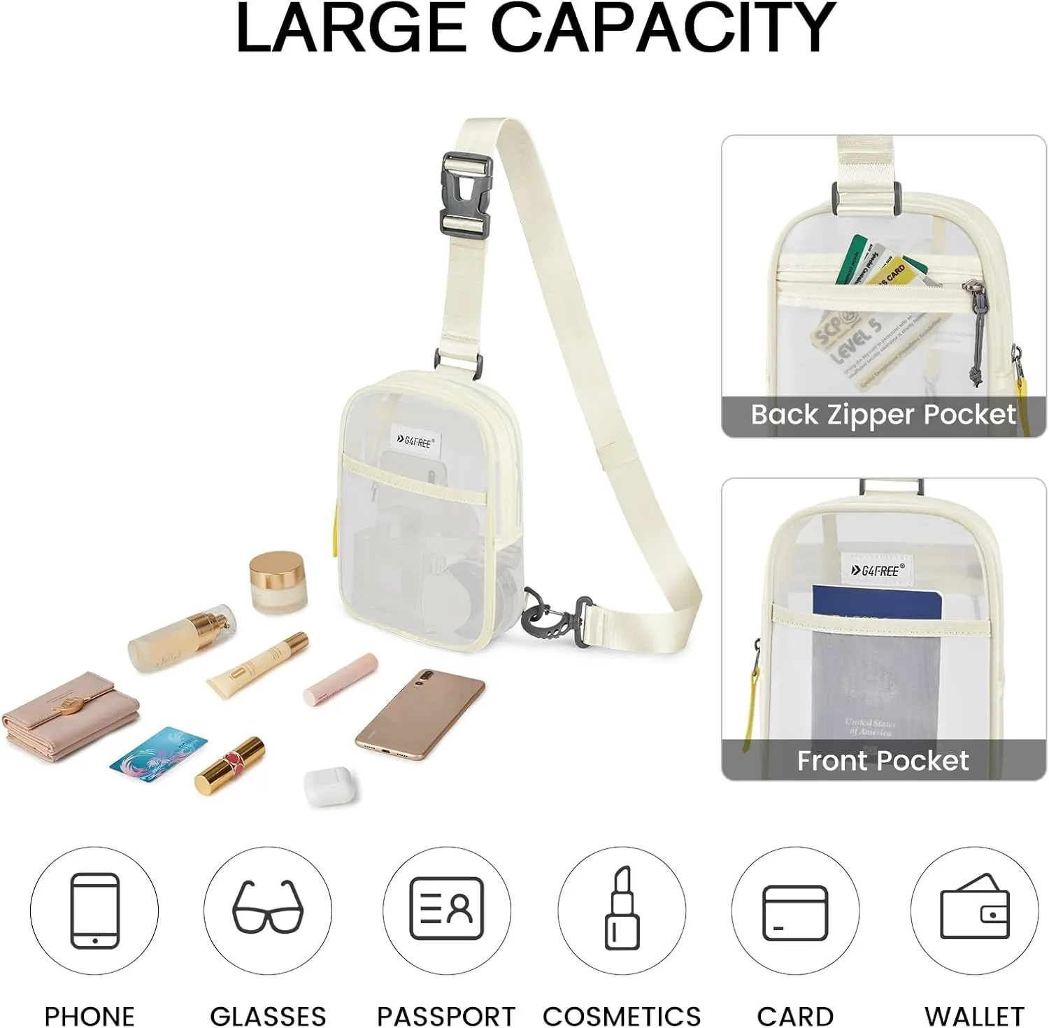 G4Free Clear Fanny pack, Mesh Sling bag Transparent Bag With Adjustable Strap Purse For Travel Festivals Sports Party